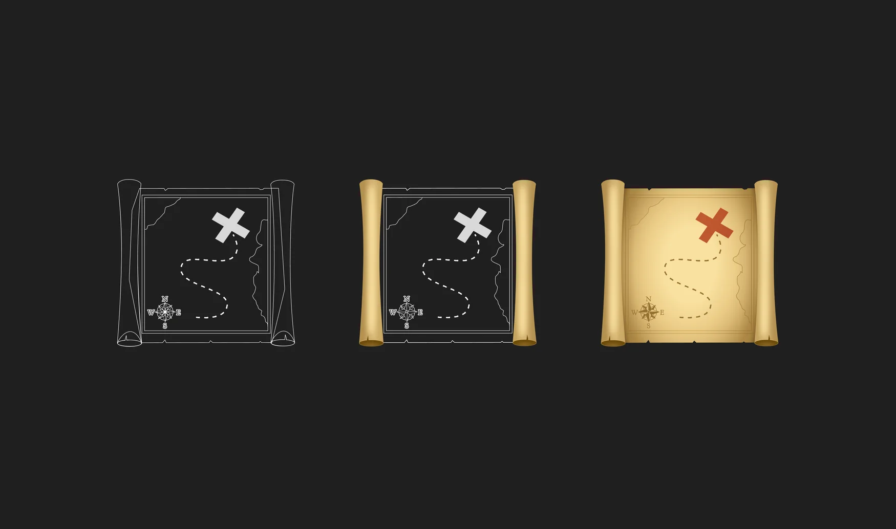 Treasure map, wireframe through to final vector